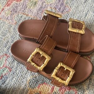 Schutz brown Sandals with Gold Buckles